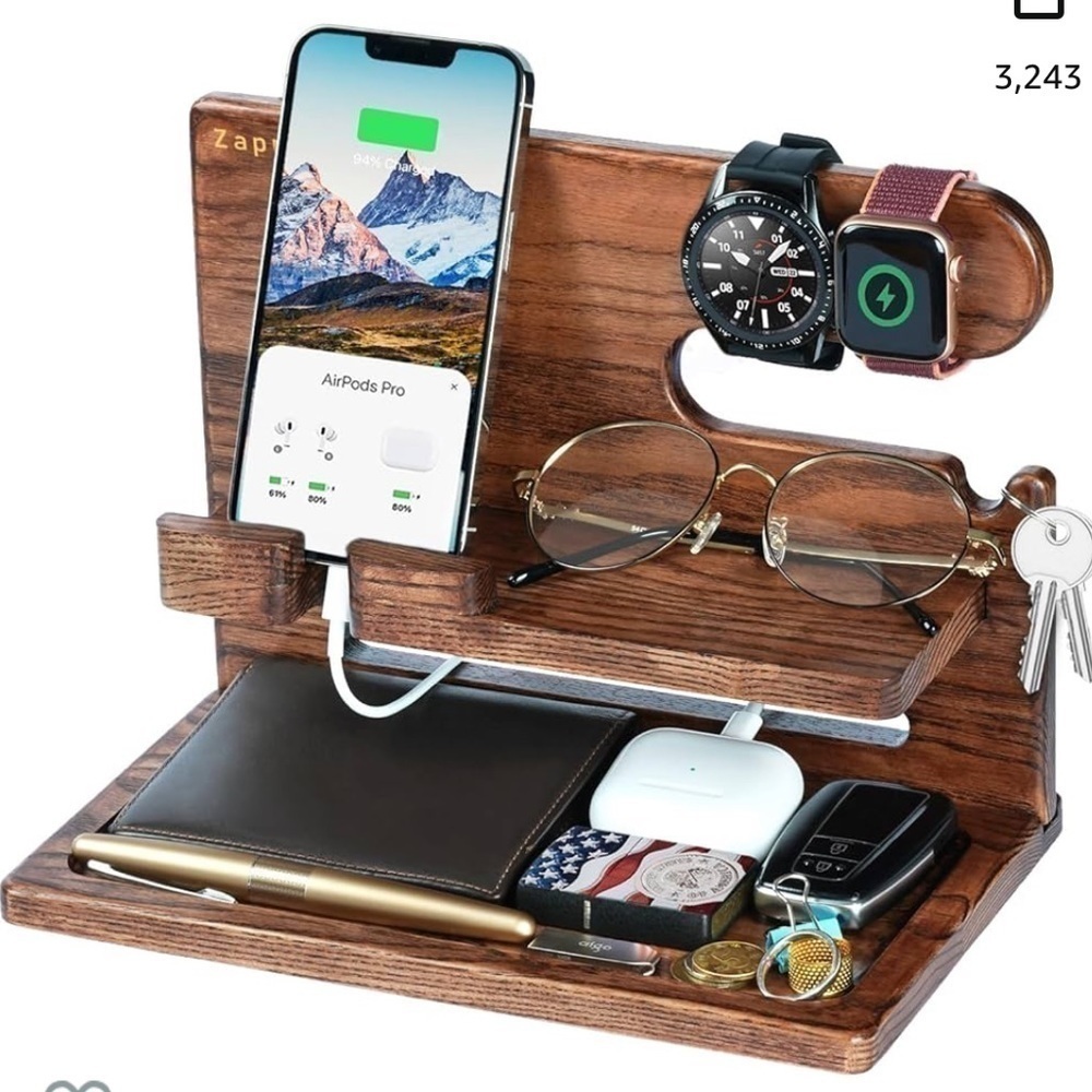 NIB ZAPUVO Ash Wood Phone Docking Station Nightstand Organizer Gift Ideas